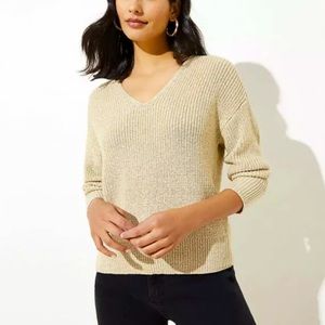 NWT LOFT Size XL Tie Back Double V Sweater Gold